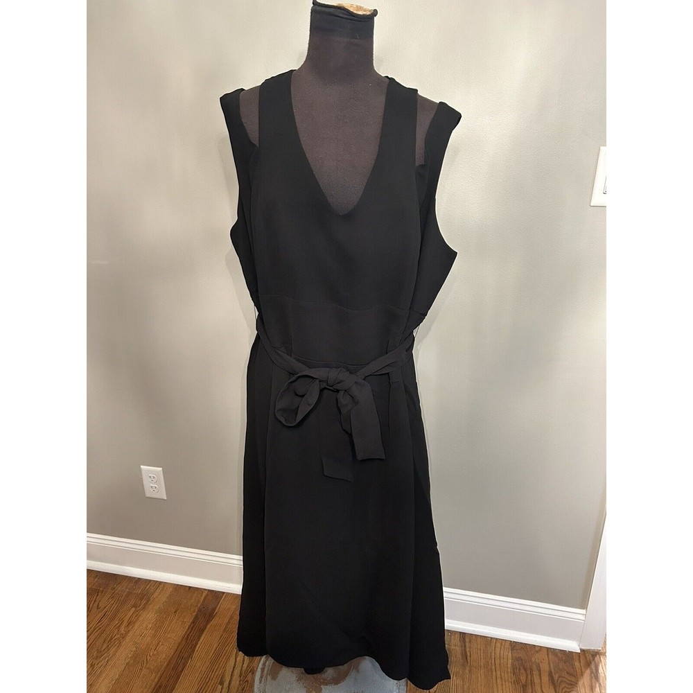 Roaman's Women's Hi-Low Sleeveless Belted Dress Black 22/24 1x A-Line Swing Midi